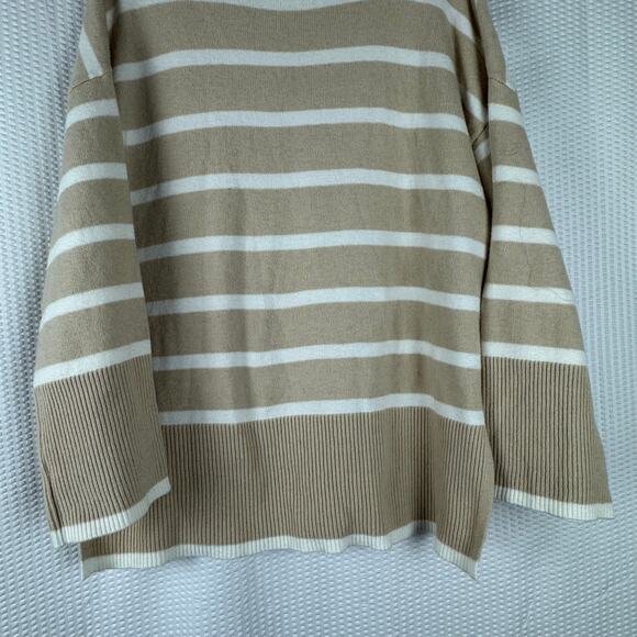 Wonderly Womens Turtleneck Long Sleeve Striped Sweater Khaki White Small Cotton - Picture 3 of 9